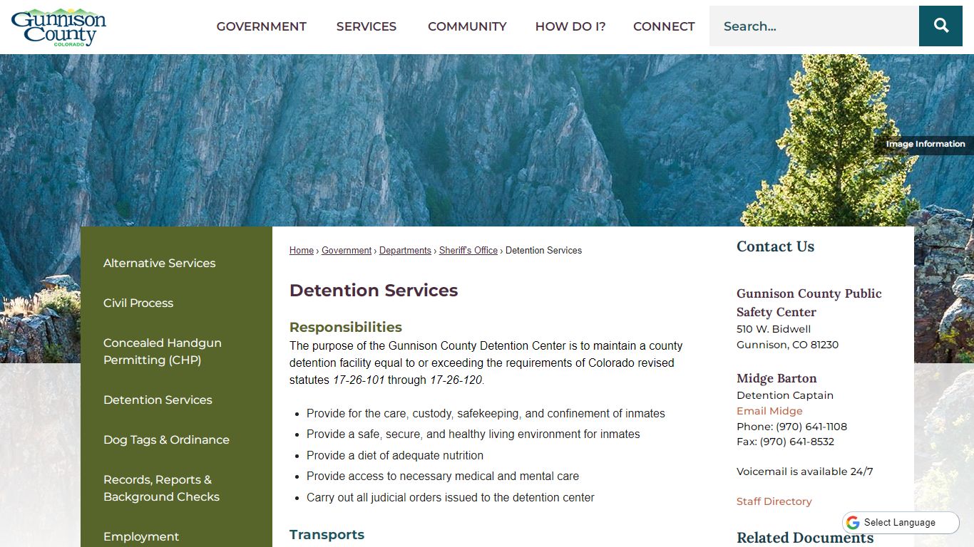 Detention Services | Gunnison County, CO - Official Website