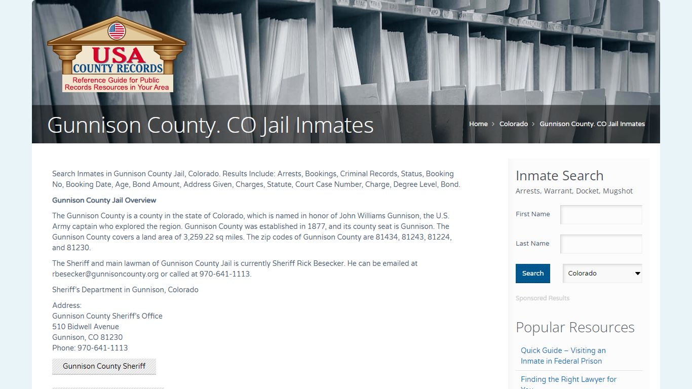 Gunnison County. CO Jail Inmates | Name Search