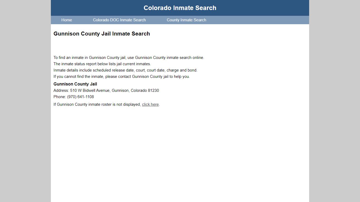 Gunnison County Jail Inmate Search